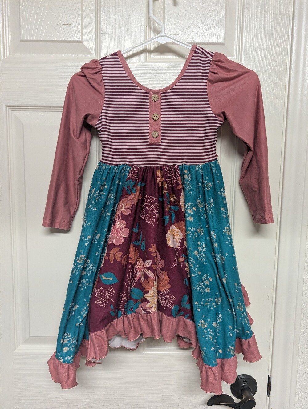 Cheeky Plum Girls 6 Long Sleeve Dress Patchwork Fall Back To School Ruffle Twirl
